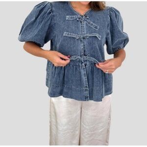 Sofie the label medium wash denim poplin tie top